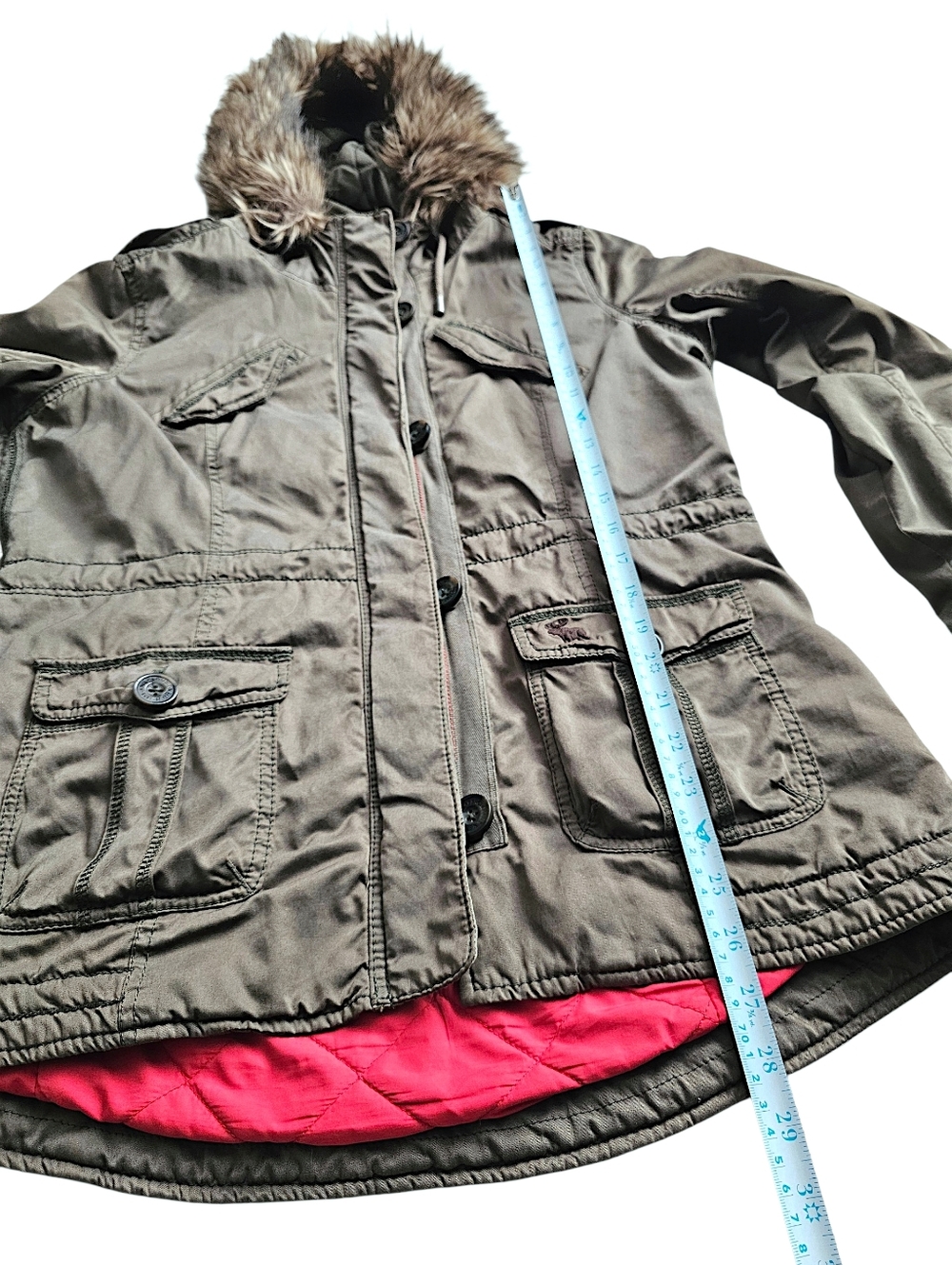 Abercrombie & Fitch Army Green Utility Jacket w/ Faux Fur Hood - Size L - Picture 12 of 14